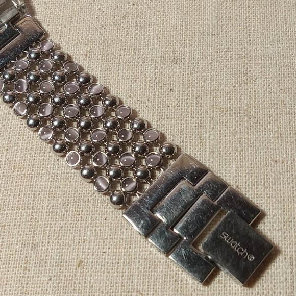 Vintage 1999 Swatch Womens Watch- Paved in Silver Mother of Pearl main image 4